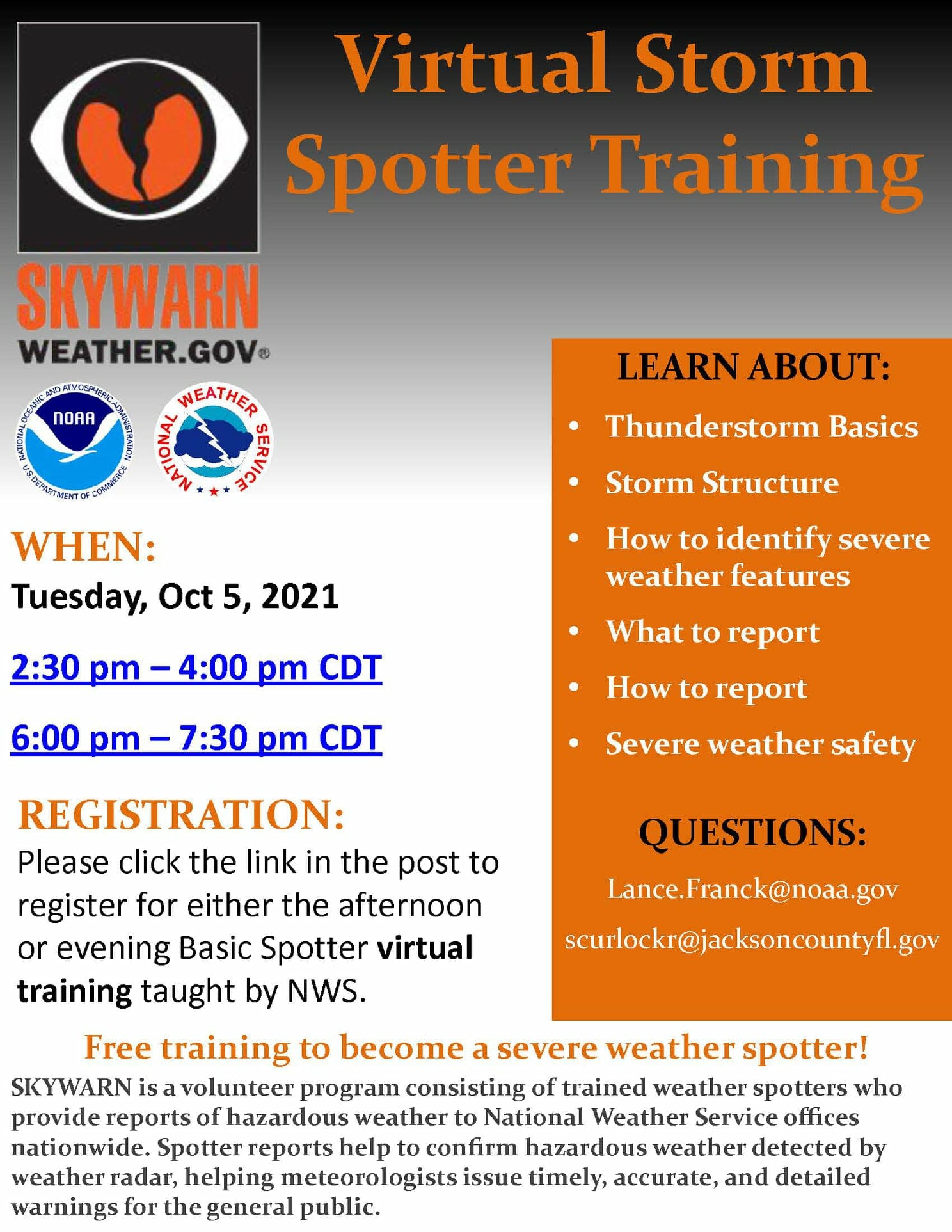 Virtual Storm Spotter Training Jackson County, Florida