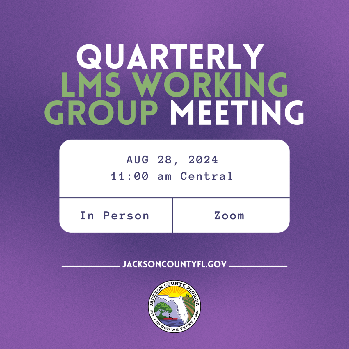 Picture of Notice of LMS Working Group Quarterly Meeting on August 28, 2024 at 11:00 AM Central Time