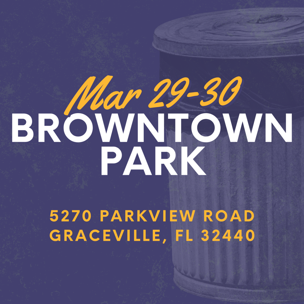 On March 29-30, Browntown Park will have their clean up days. Address is 5270 Parkview Road, Graceville, FL 32440